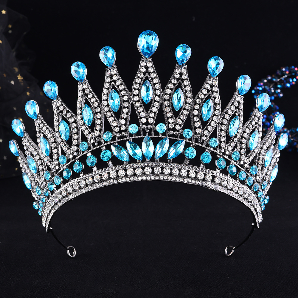Women Jewelry Accessories For Black Dress - 12 色ヴィンテージ高級バロック水滴クリスタルティアラクラウン女性のためのウェディングパーティーブライダルヘアドレスジュエリーアクセサリー