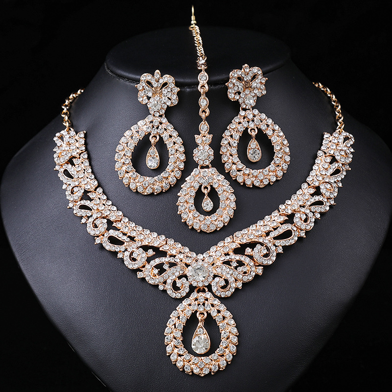 Women Jewelry Accessories For Black Dress - ゴールドカラーの幾何学的なクリスタルイヤリング,ネックレス,ブライダルジュエリーセット,エレガントなパーティーコスチュームアクセサリー