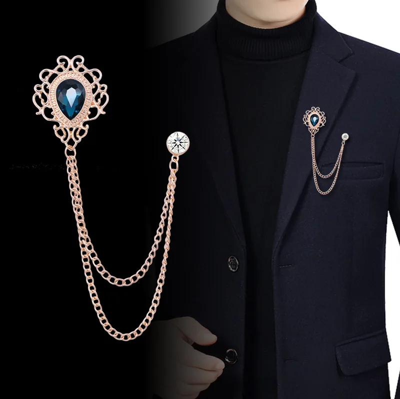 Women'S Accessories Jewelry - 新しいヴィンテージタッセルチェーンラインストーンクリスタルラペルピン - ユニセックス男性女性スーツシャツ襟ネクタイアクセサリーファッションジュエリー