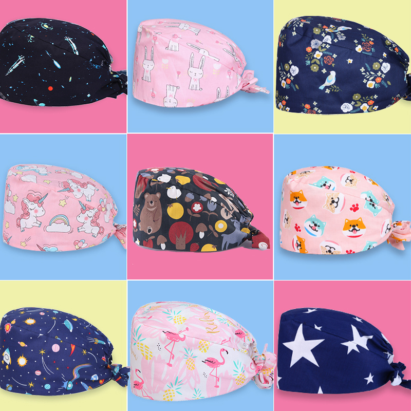 Women Accessories Clearance - クリアランスパターンスクラブキャップバックワーキングハット綿100% ウォッシャブルスウェットバンド美容師防塵スクラブキャップ