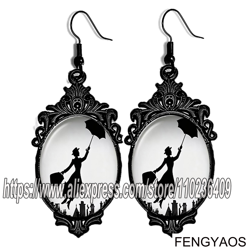 Women Jewelry Accessories For Black Dress - 新しい黒のメアリーポピンズダングルイヤリング女性用傘を持った少女イヤリングドレスアクセサリージュエリーギフト