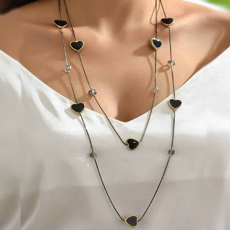 Women Jewelry Accessories For Black Dress - 多層ブラックビーズチェーンロングネックレス & ペンダント新しいトレンディなジュエリーセーターネックレスパーティードレスアクセサリーギフト