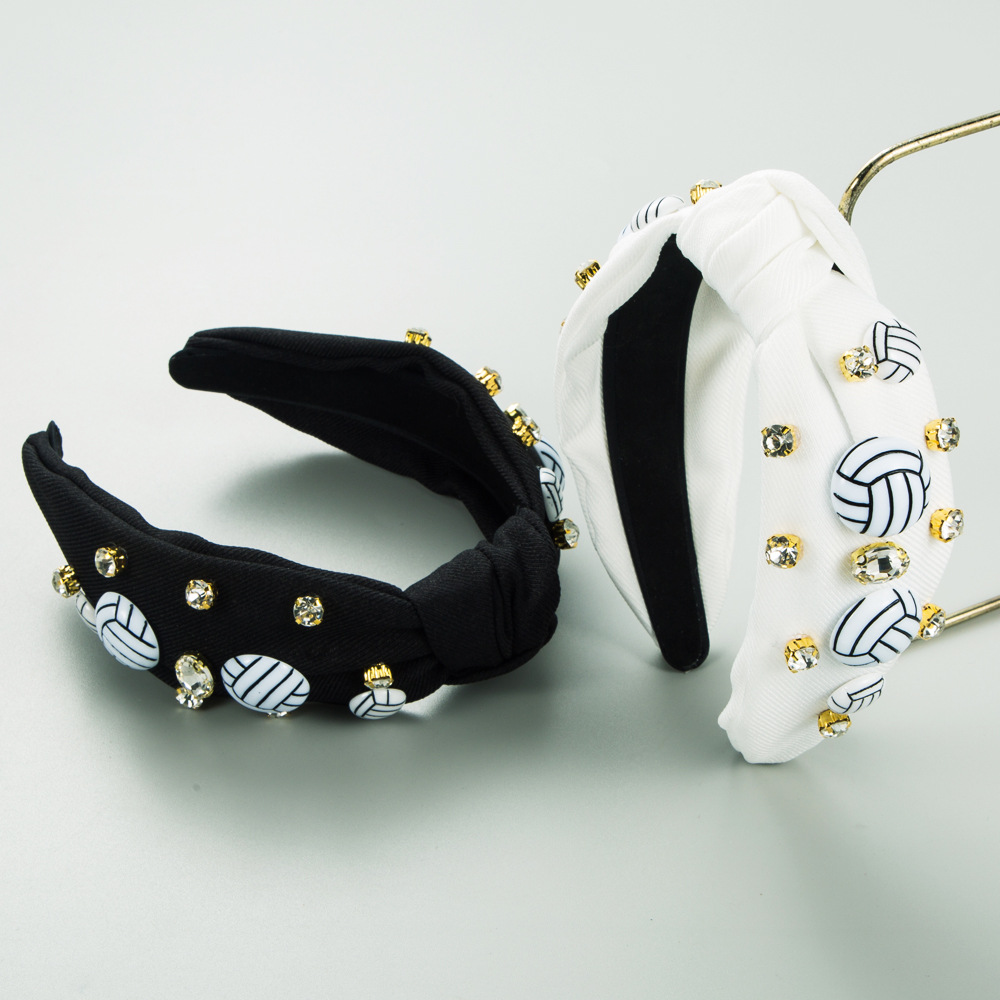 Women'S Volleyball Accessories - ヘミングヘッドバンドファッションスポーツウィンドドリップバレーボールアクセサリーヘッドバンド女性用高品質無地生地ダイヤモンドヘアアクセサリー