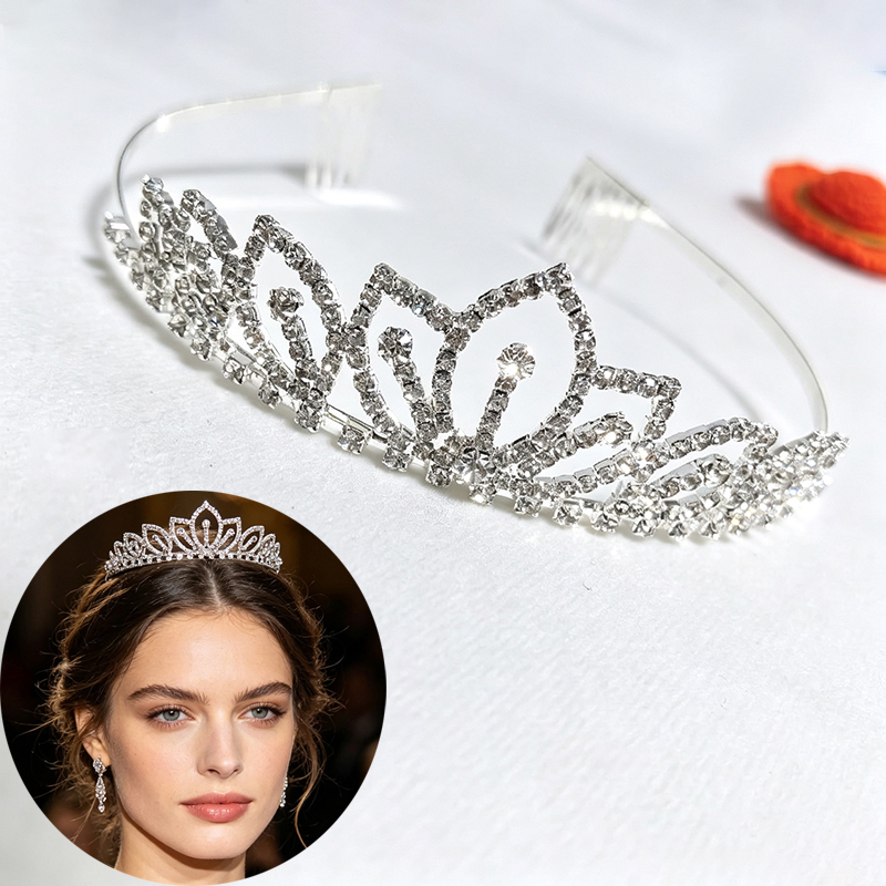 Women Accessories To Gift - シルバーカラーの輝くラインストーンクラウンブライダルティアラ結婚式のヘアアクセサリー女性用パーティー誕生日ギフト