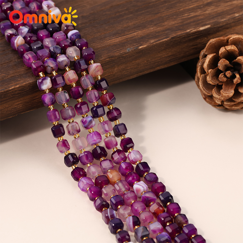 Women Accessories In Wholesale - パープルライン瑪瑙石天然手作りファセットビーズ DIY 女性アクセサリーチャームブレスレット作成用 15 ''卸売 6/8/10