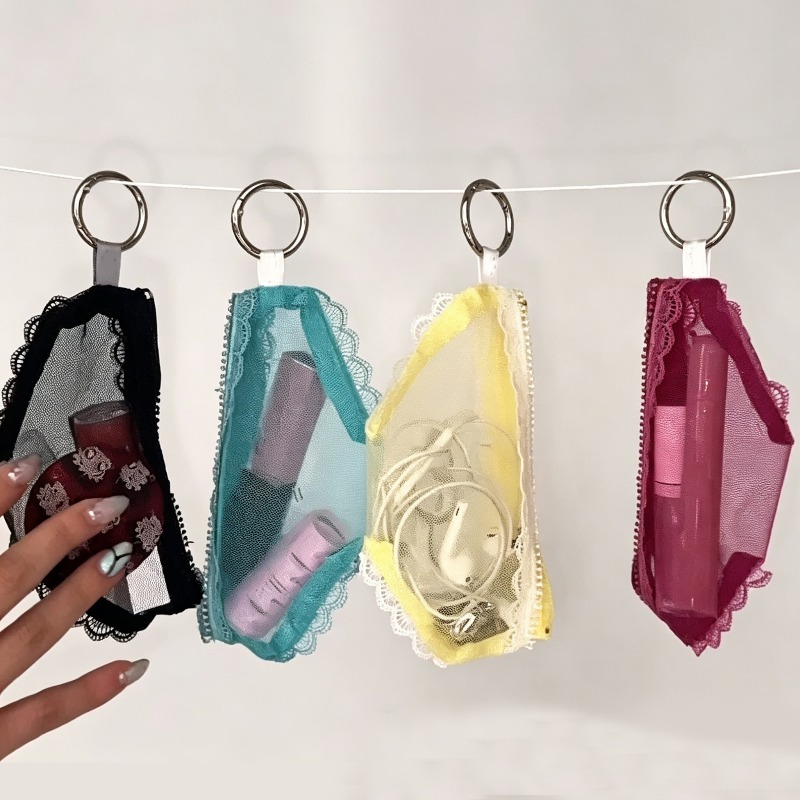 Women Accessories Clearance - ブリーフ型レーストリムメイクアップ収納ポーチヘッドフォン化粧品ジッパージュエリーオーガナイザー女性用クリアジッパーメッシュトイレタリーバッグ