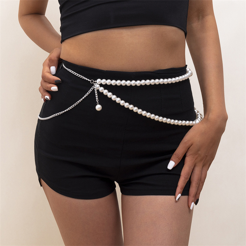 Women'S Jeans Accessories Chain - 女性のウエストベルト気質エレガントなパールベルト女性ガールズドレスジーンズクリスタルストラップウェディングチェーンベルトガールアクセサリー