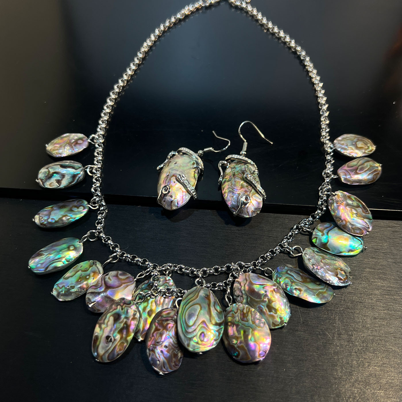 Women Jewelry Accessories For Black Dress - セットジュエリーアワビ白黒貝殻バロック女性用イブニングパーティードレスアクセサリーネックレスイヤリングブレスレット
