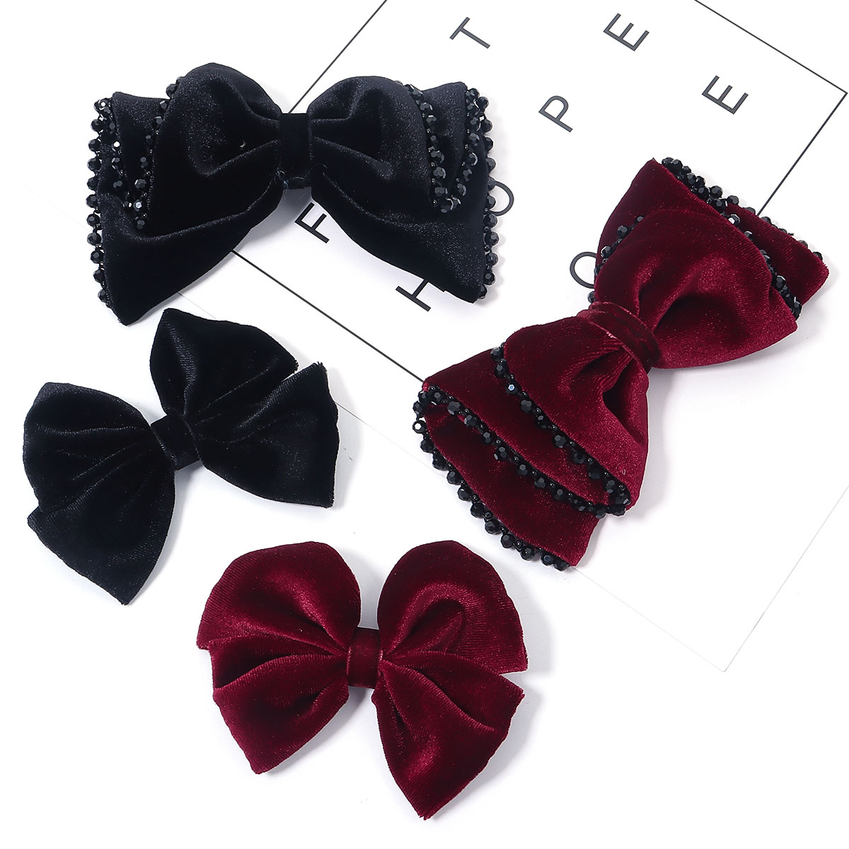 Women Jewelry Accessories For Black Dress - 女性用ベルベットクリスタルボウ,クラシックスタイル,赤ワイン,赤,黒,ヘアアクセサリー,ウェディングドレス,衣類,帽子,靴,ギフトデコレーション