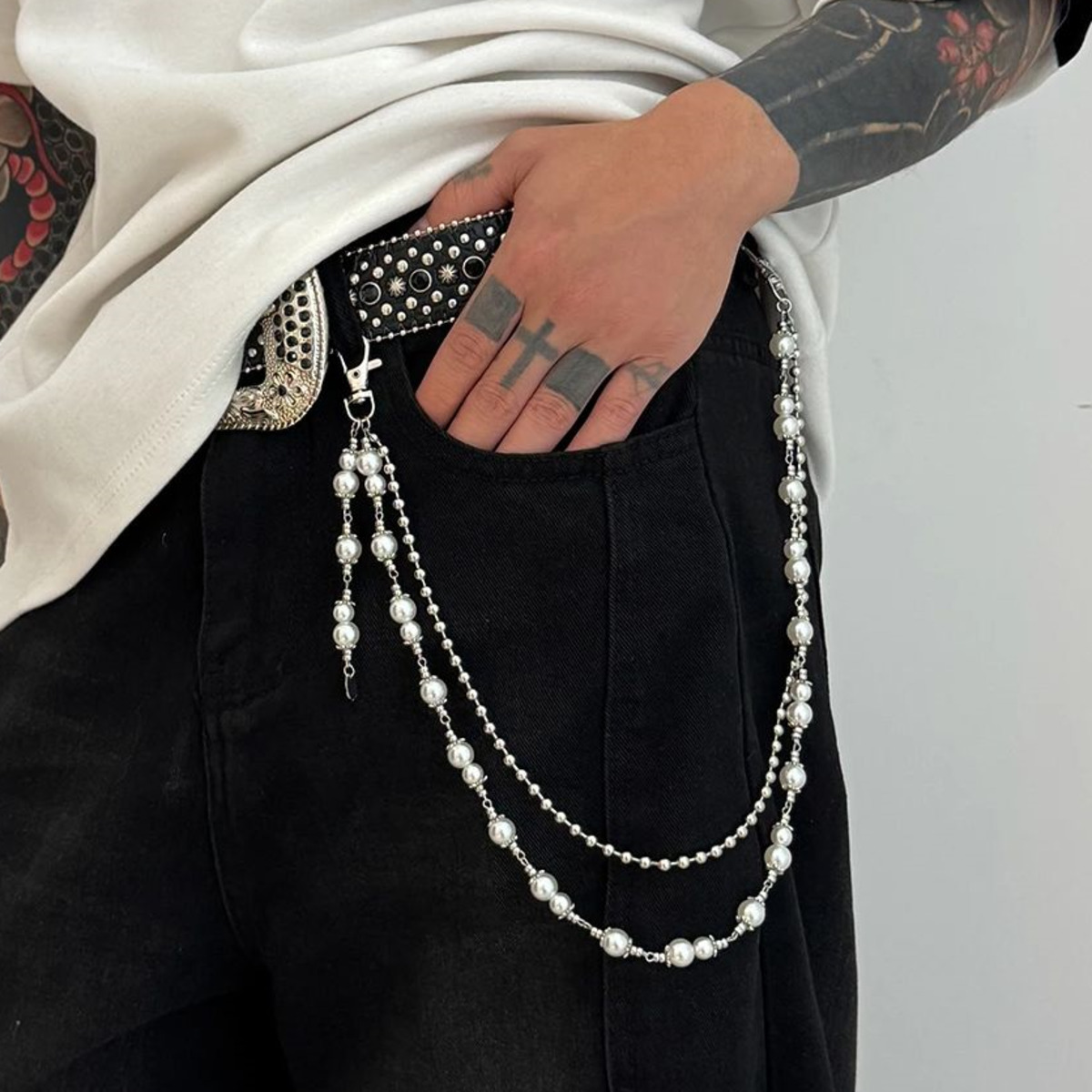 Women'S Jeans Accessories Chain - Ingemark 2025 流行のユニークな模造真珠合金ウエストチェーン男性女性夏のジーンズパンツチェーンパンクジュエリーアクセサリー