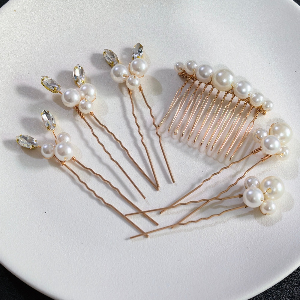 Women Knight Accessories - パールクリスタルヘアピンコームセットブライダルウェディングヘアアクセサリー手作りU字型ヘアピンエアコームブライドメイド、プロム用