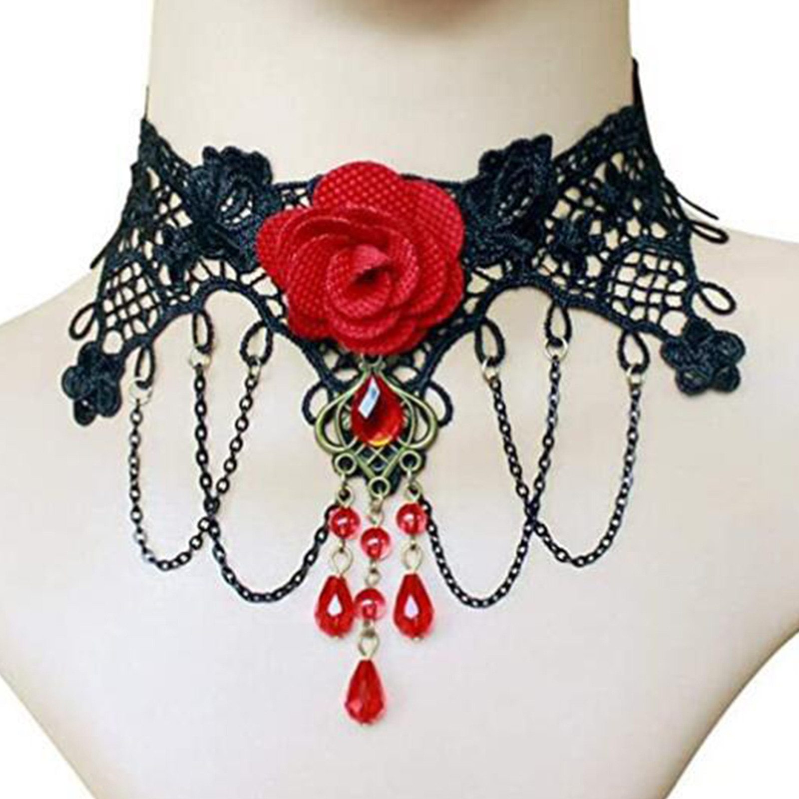 Women Jewelry Accessories For Black Dress - コートゴシックブラックレースネクタイチョーカーティアドロップタッセルネックレス女性のためのレトロドレスアップコスプレアクセサリーファッションジュエリー