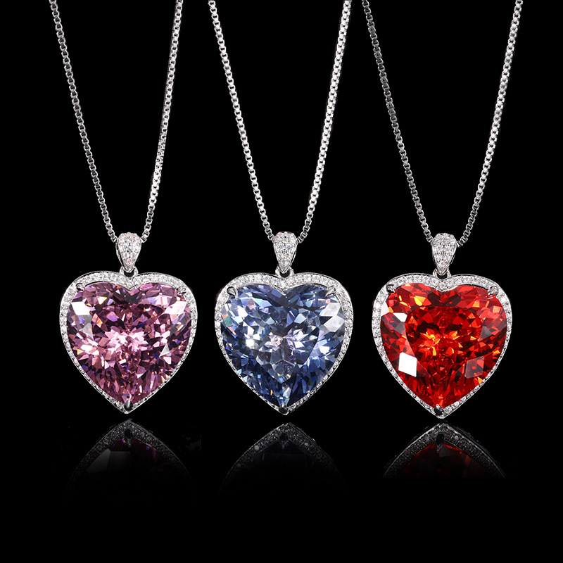 Women Accessories In Wholesale - 女性のための光沢のあるハート型ペンダントネックレス,グレード5a,チェーン付きの大きな宝石,ファッションジュエリーアクセサリー,卸売り,20x20mm
