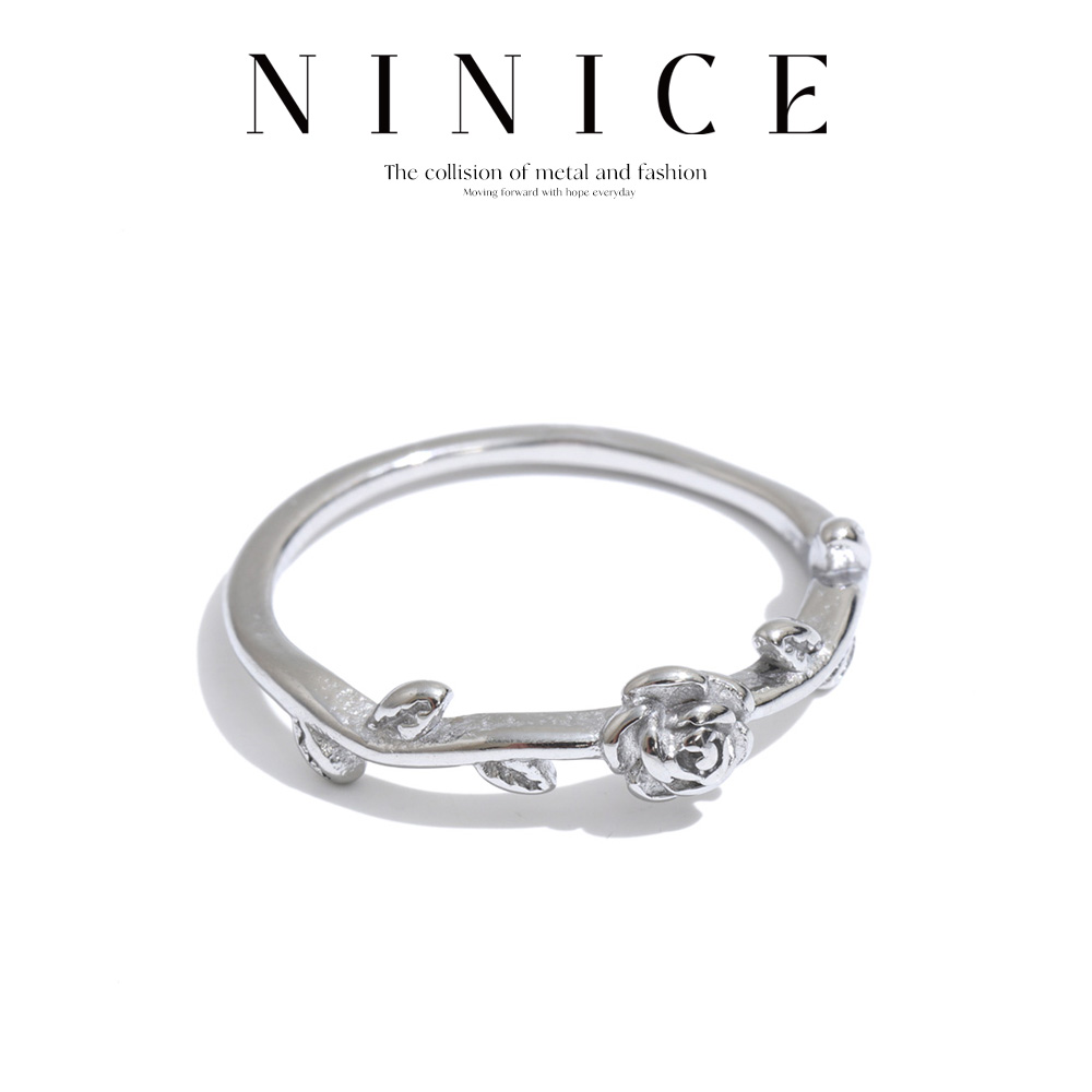 Women Accessories In Wholesale - NiNice ステンレス鋼ローズフラワーリング防錆 PVD メッキ人気のアクセサリー卸売ロマンチックなジュエリー