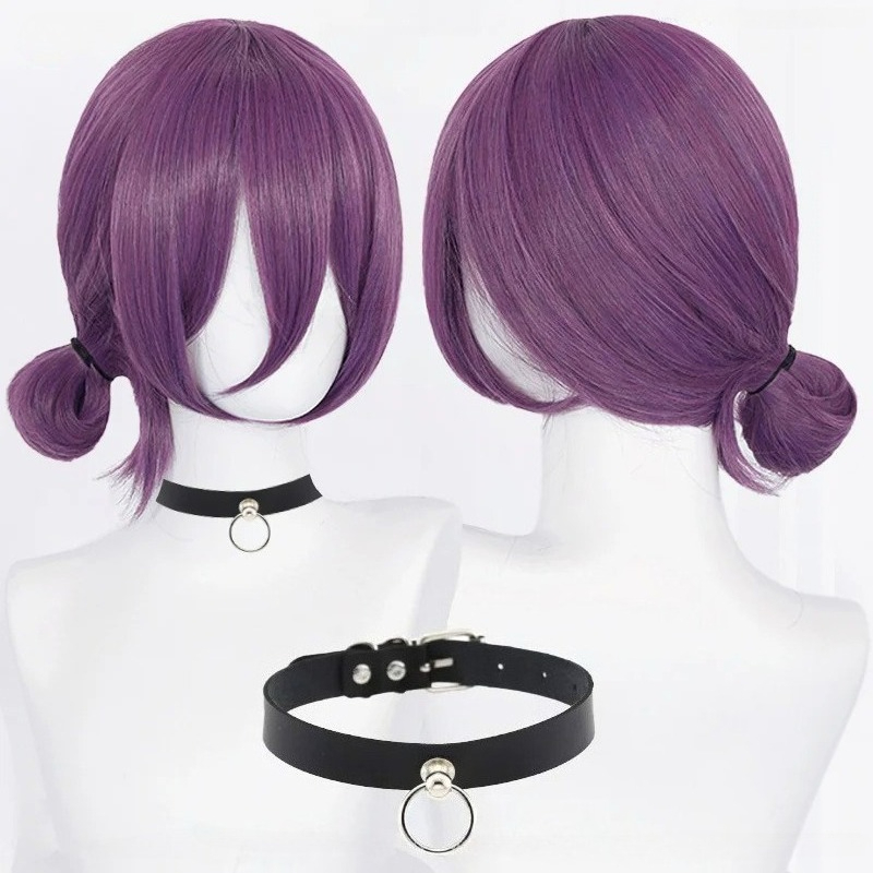 Women Knight Accessories - アニメレゼコスプレウィッグ 45 センチメートル紫ウィッグチョーカー付きコスプレ衣装女性レゼウィッグ耐熱人工毛ウィッグ