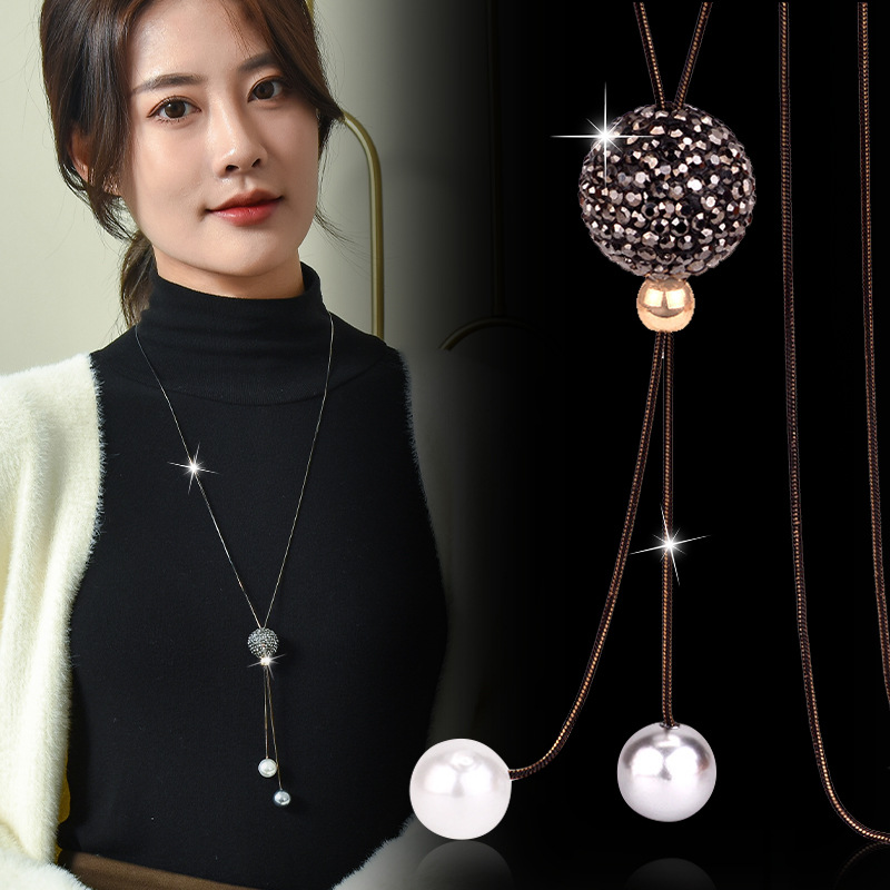 女性のためのクリスタルボールロングネックレス,新しいファッシ - Women Jewelry Accessories For Black Dress のレビューと価格