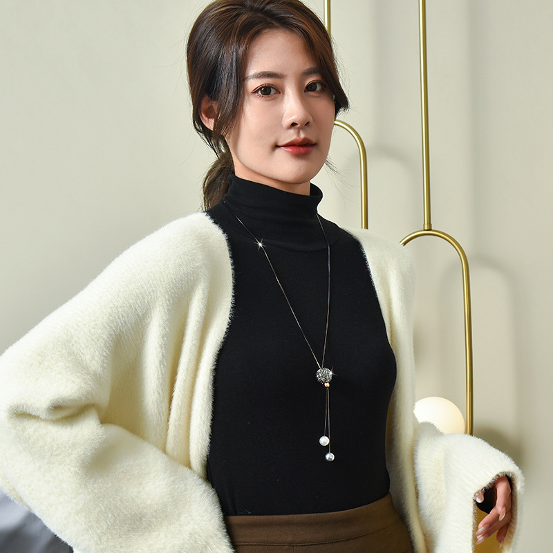 女性のためのクリスタルボールロングネックレス,新しいファッシ - Women Jewelry Accessories For Black Dress のレビューと価格