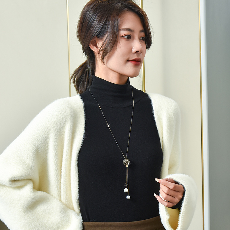 女性のためのクリスタルボールロングネックレス,新しいファッシ - Women Jewelry Accessories For Black Dress のレビューと価格