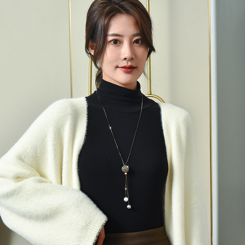 女性のためのクリスタルボールロングネックレス,新しいファッシ - Women Jewelry Accessories For Black Dress のレビューと価格