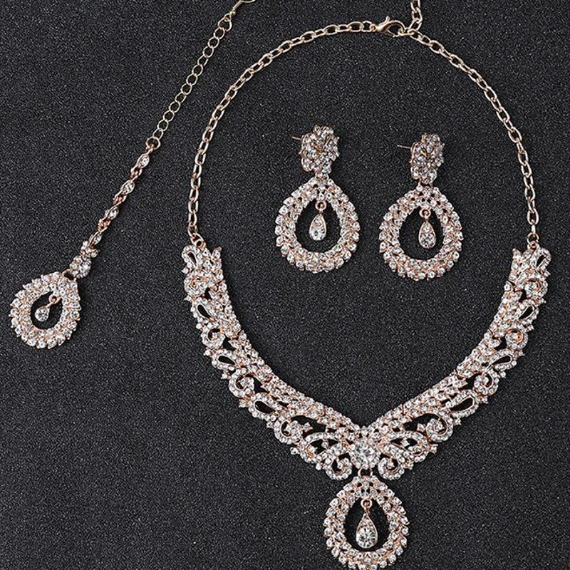 ゴールドカラーの幾何学的なクリスタルイヤリング,ネックレス, - Women Jewelry Accessories For Black Dress のレビューと価格