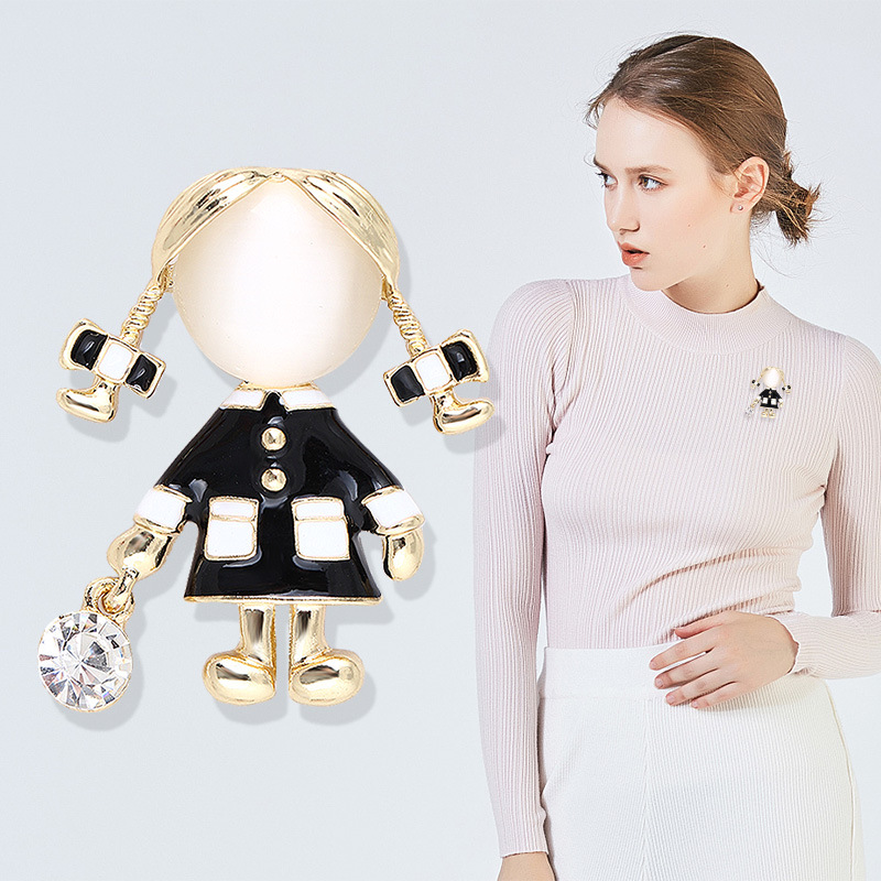 絶妙なかわいい女の子黒エナメルブローチ女性のためのオパールド - Women Jewelry Accessories For Black Dress のレビューと価格