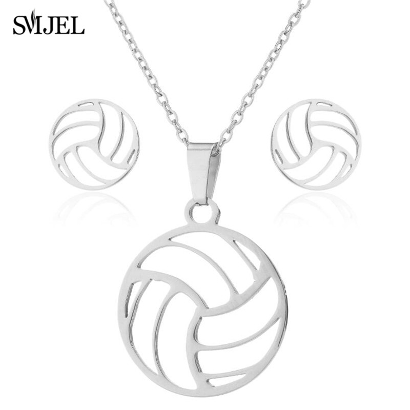 女性のためのステンレス鋼のネックレスとイヤリングのセット,ボ - Women'S Volleyball Accessories のレビューと価格