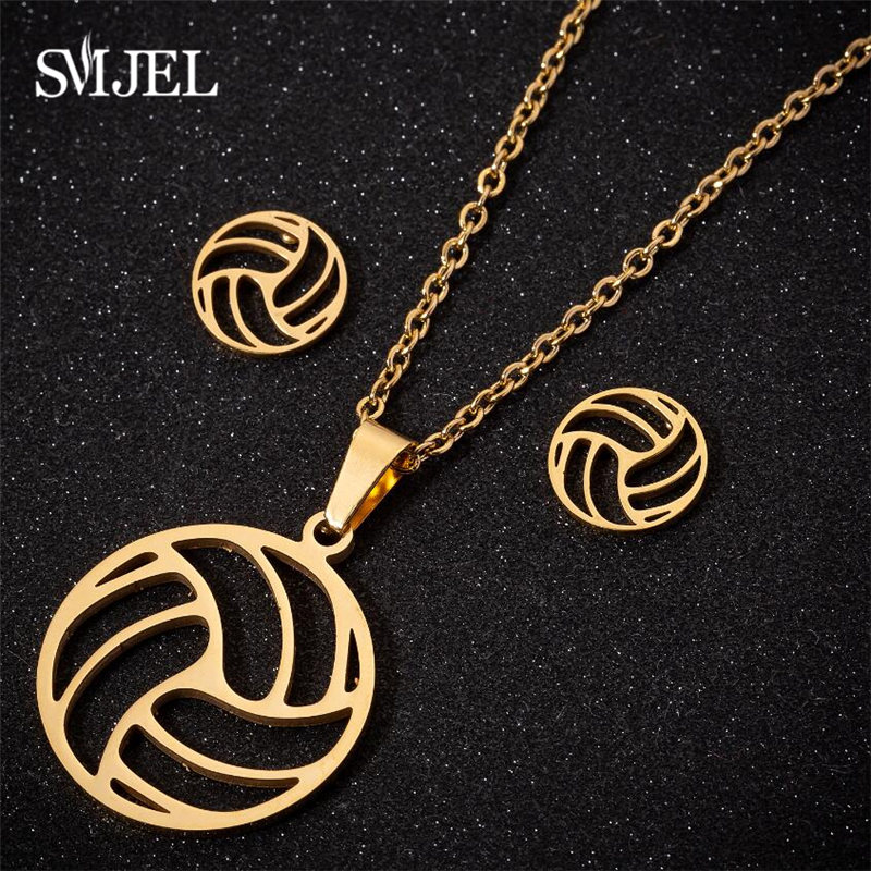 女性のためのステンレス鋼のネックレスとイヤリングのセット,ボ - Women'S Volleyball Accessories のレビューと価格