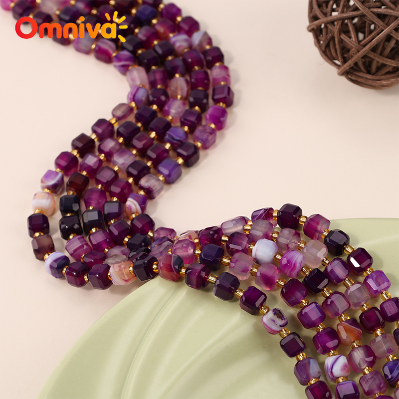パープルライン瑪瑙石天然手作りファセットビーズ DIY 女性 - Women Accessories In Wholesale のレビューと価格