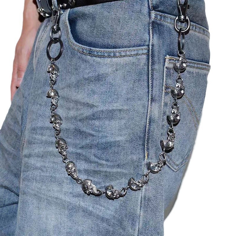 スカルキーホルダーウォレットチェーン、パンクゴシックメタルジ - Women'S Jeans Accessories Chain のレビューと価格