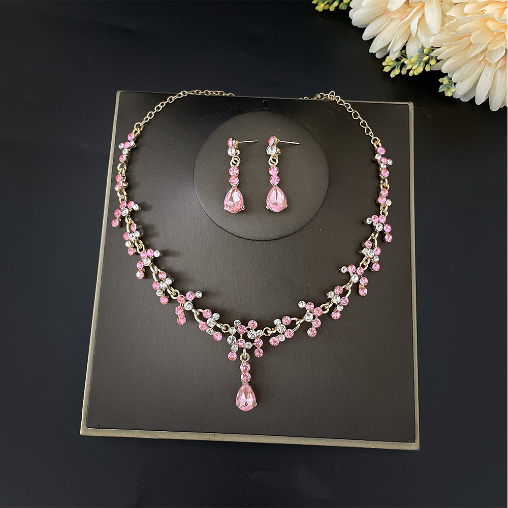 バロックピンクパープルクリスタルブライダルウェディングジュエ - Women Jewelry Accessories For Black Dress のレビューと価格