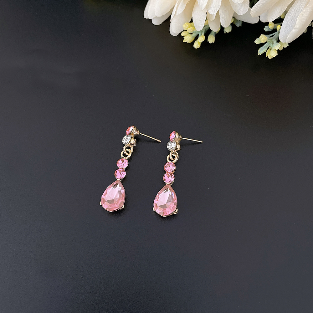 バロックピンクパープルクリスタルブライダルウェディングジュエ - Women Jewelry Accessories For Black Dress のレビューと価格