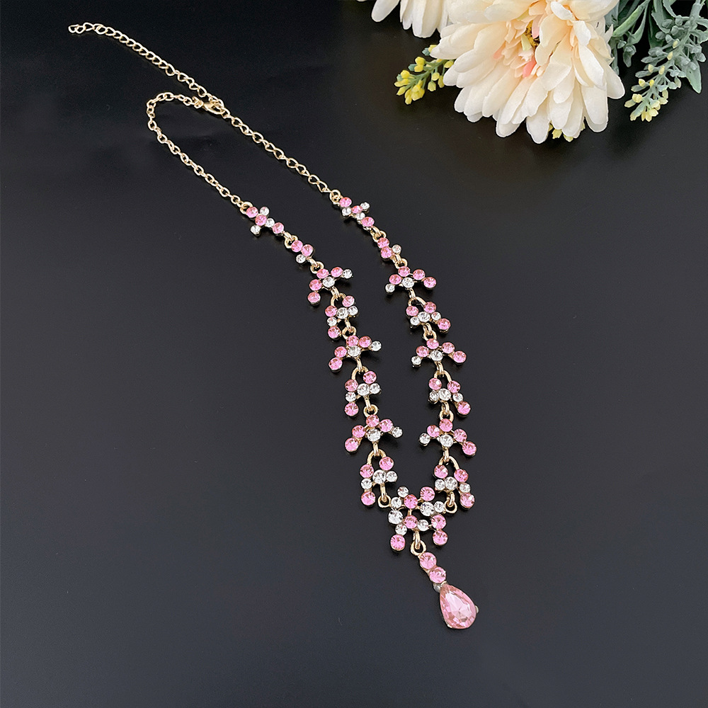 バロックピンクパープルクリスタルブライダルウェディングジュエ - Women Jewelry Accessories For Black Dress のレビューと価格