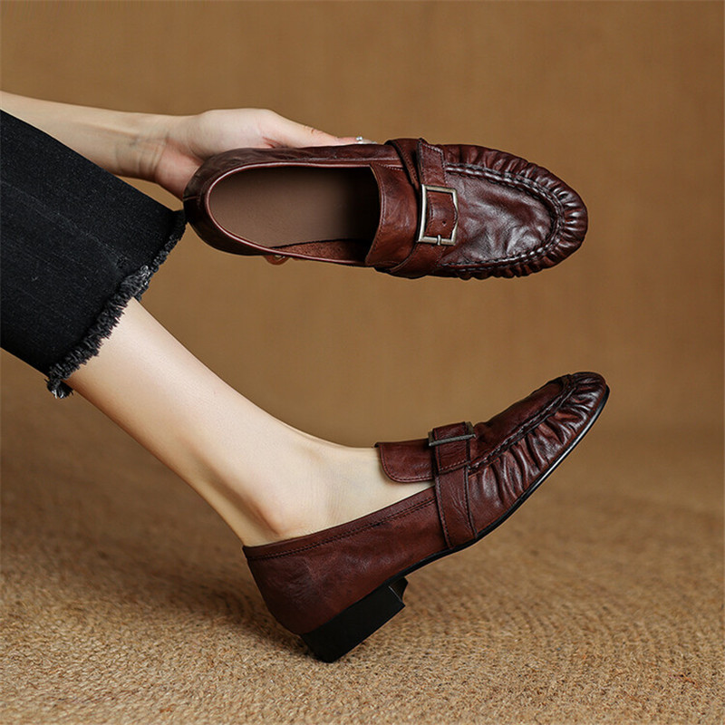 女性用本革モカシン,丸いつま先の靴,プリーツパンプス,厚手の - Women'S Shoes And Accessories のレビューと価格