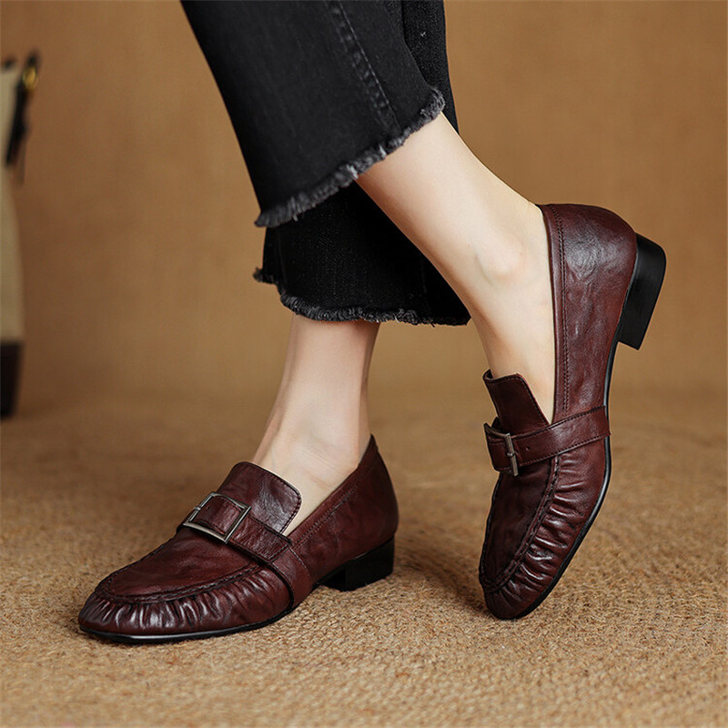 女性用本革モカシン,丸いつま先の靴,プリーツパンプス,厚手の - Women'S Shoes And Accessories のレビューと価格