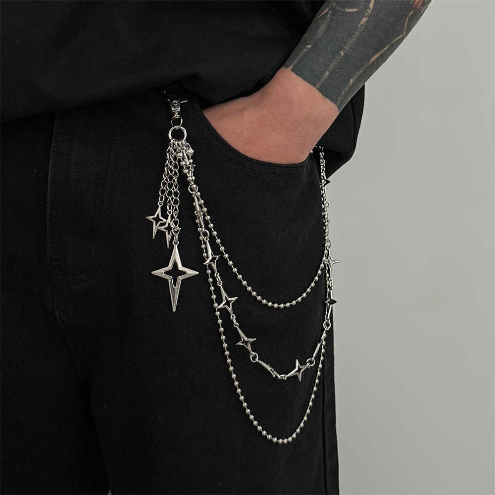 パンク多層メタルスターペンダントパンツチェーンヒップホップウ - Women'S Jeans Accessories Chain のレビューと価格
