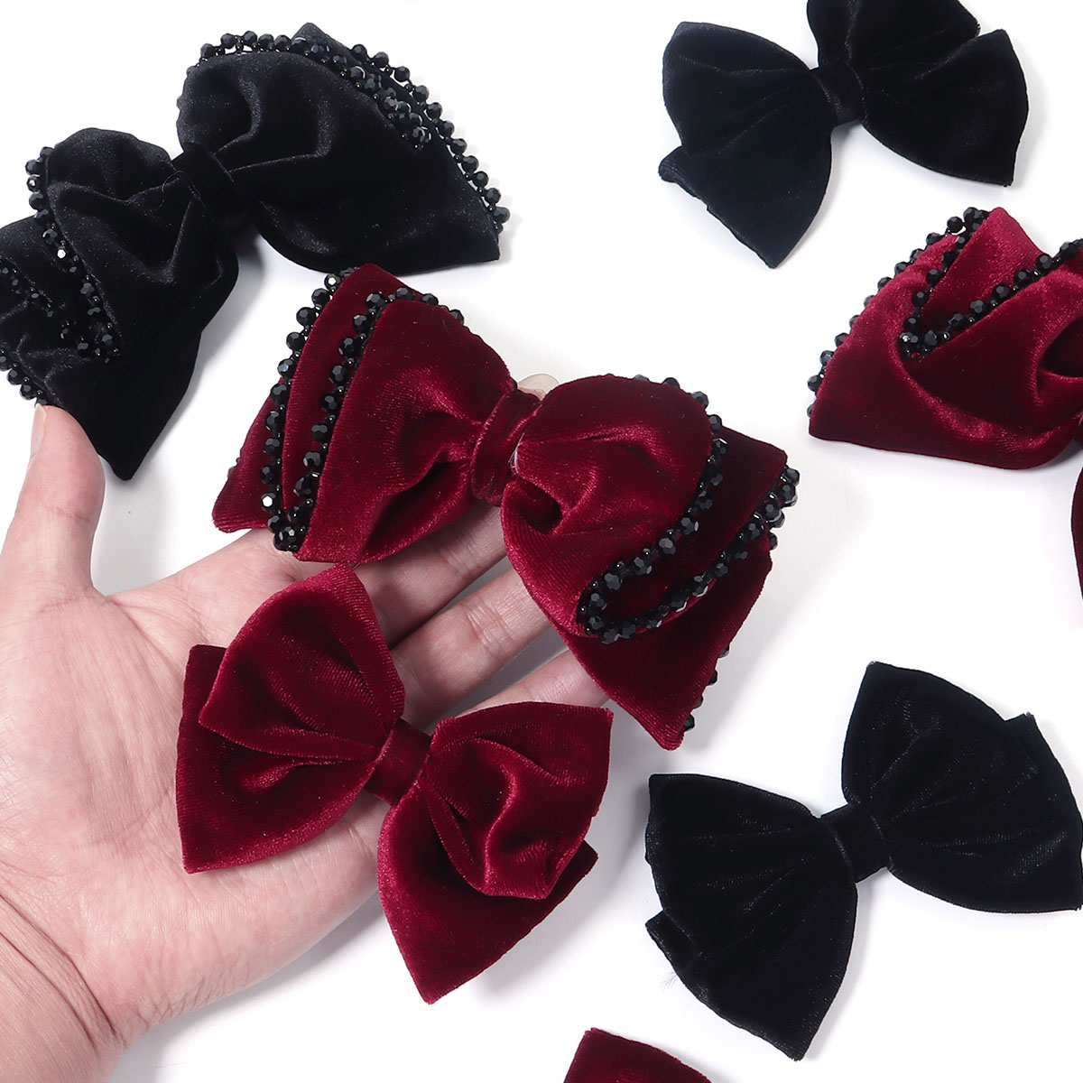 女性用ベルベットクリスタルボウ,クラシックスタイル,赤ワイン - Women Jewelry Accessories For Black Dress のレビューと価格