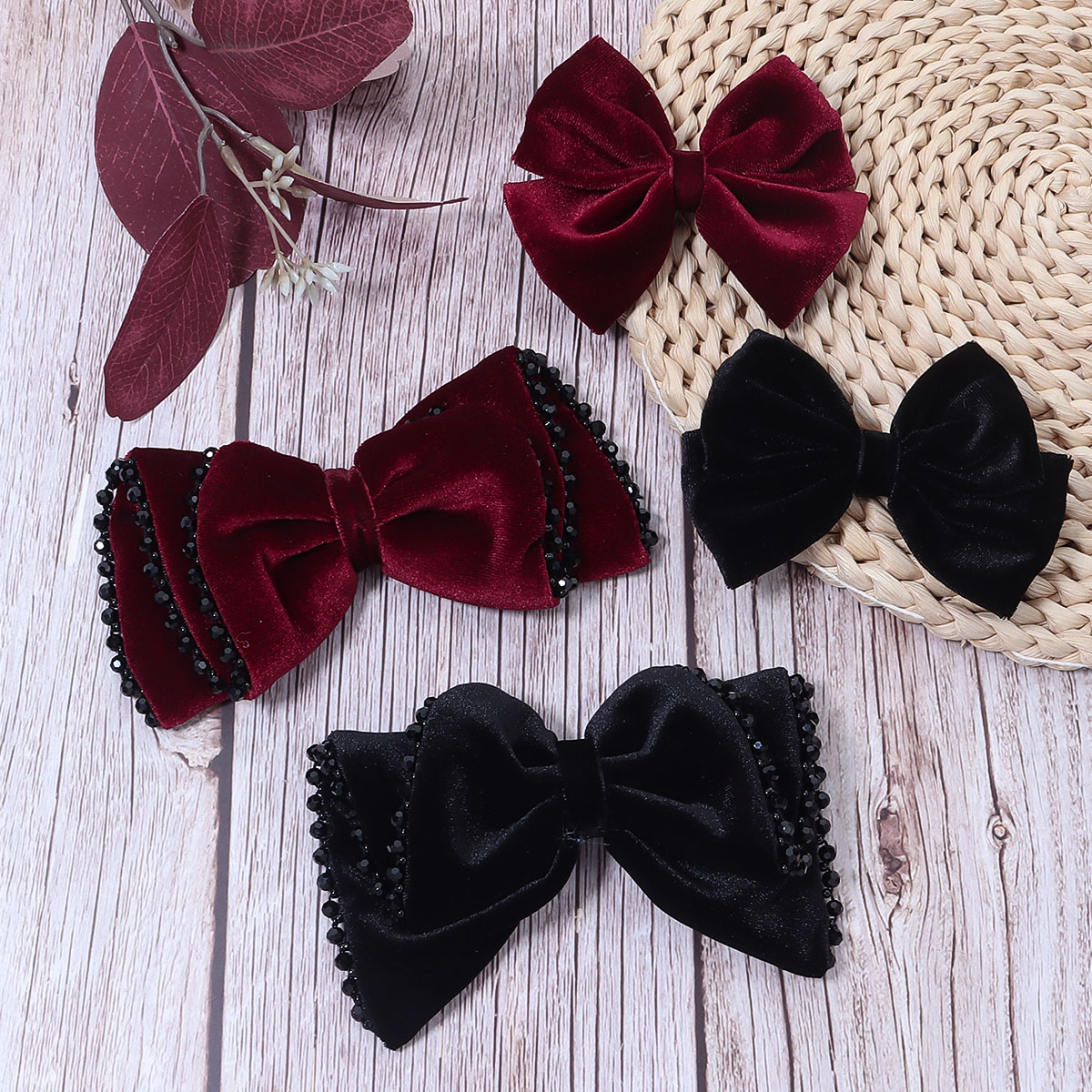 女性用ベルベットクリスタルボウ,クラシックスタイル,赤ワイン - Women Jewelry Accessories For Black Dress のレビューと価格