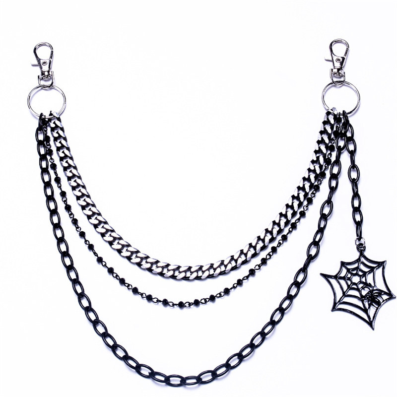 男性と女性のためのハロウィーンのキーホルダー,パンクブラック - Women'S Jeans Accessories Chain のレビューと価格