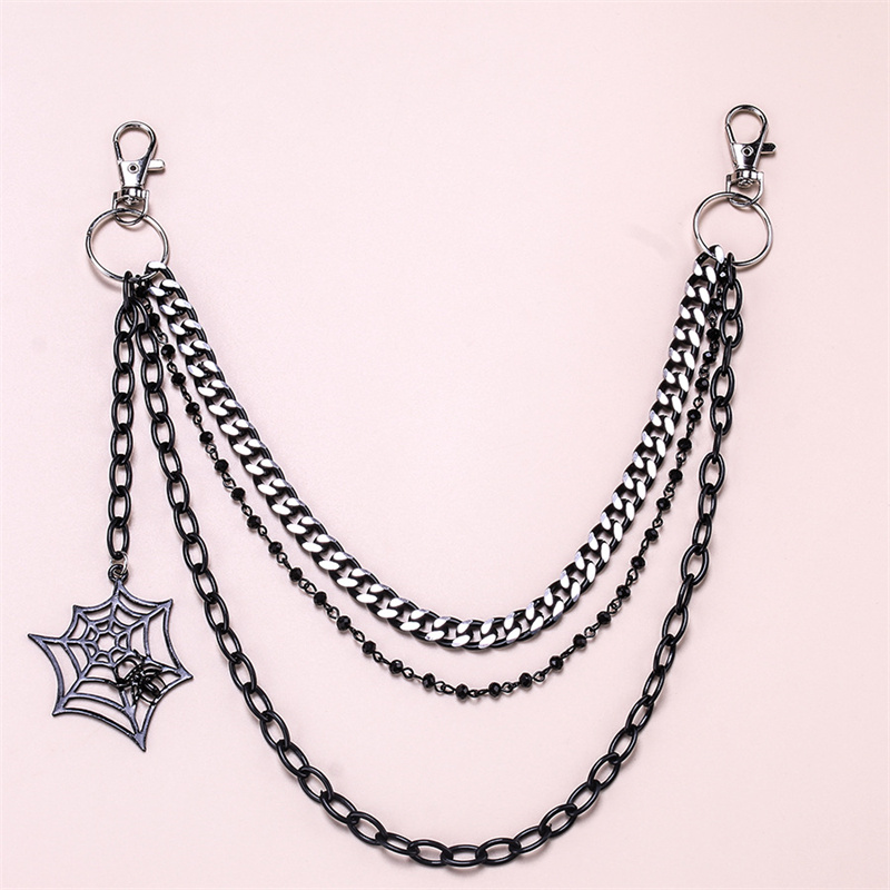男性と女性のためのハロウィーンのキーホルダー,パンクブラック - Women'S Jeans Accessories Chain のレビューと価格