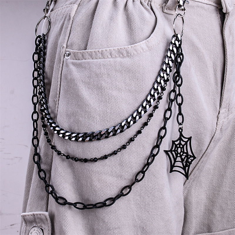 男性と女性のためのハロウィーンのキーホルダー,パンクブラック - Women'S Jeans Accessories Chain のレビューと価格