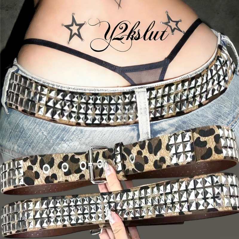 Y2K レオパード柄リベットベルト スクエアビーズ トレンド - Women'S Jeans Accessories Chain のレビューと価格