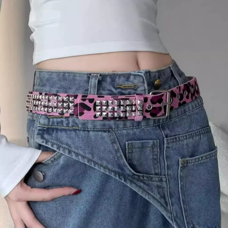 Y2K レオパード柄リベットベルト スクエアビーズ トレンド - Women'S Jeans Accessories Chain のレビューと価格