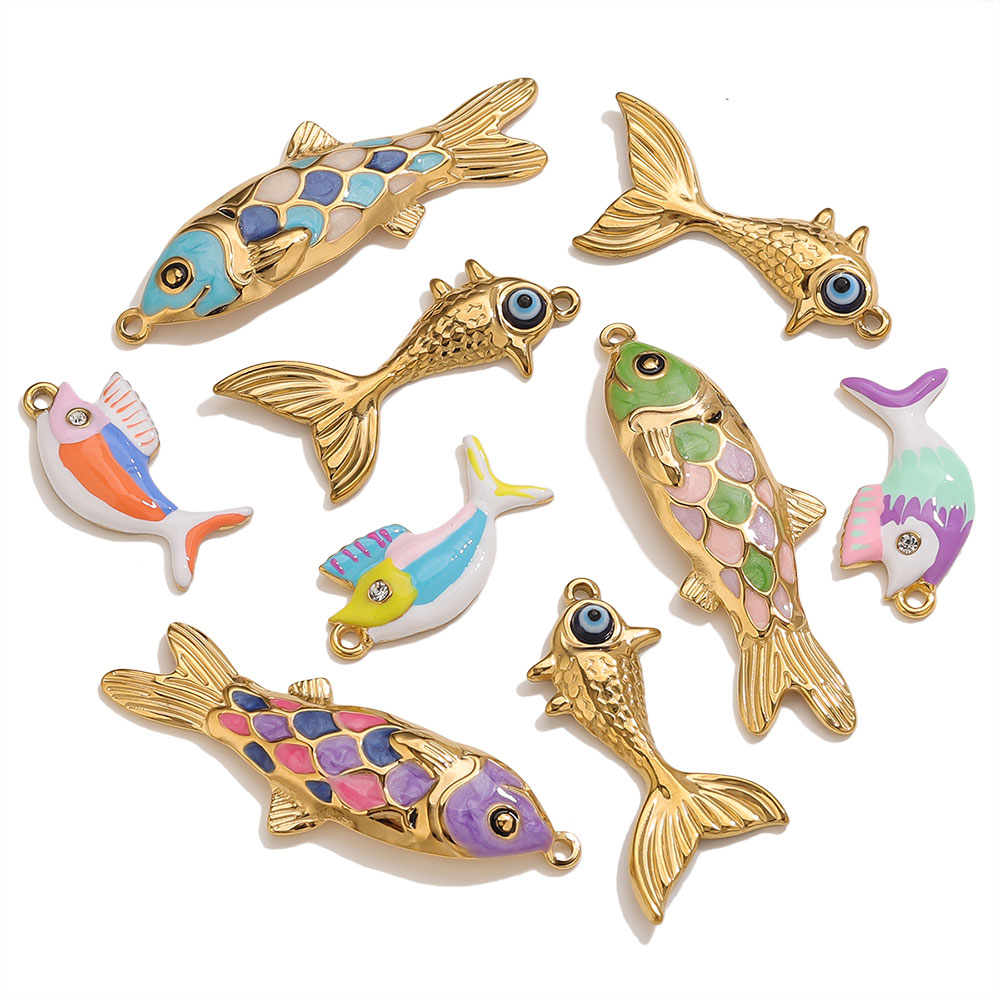 2-3 個ステンレス鋼かわいいゴールデンエナメル魚チャーム  - Women Accessories In Wholesale のレビューと価格