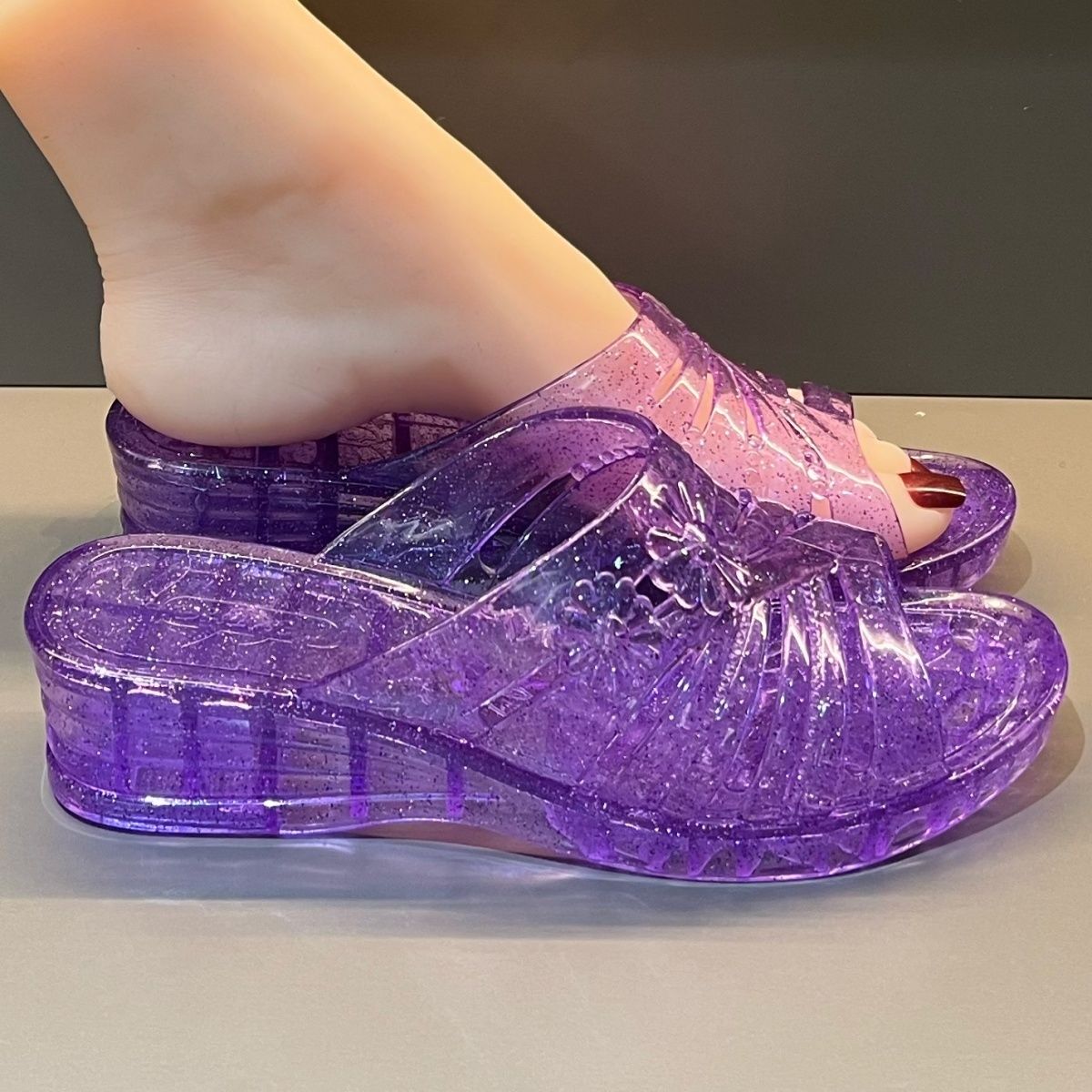 WFashion パープルグリッターゼリーウェッジサンダル女 - Women'S Shoes And Accessories のレビューと価格