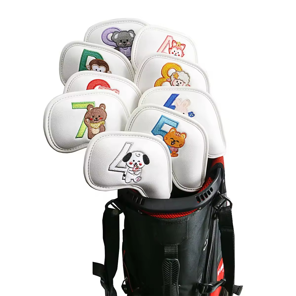 9個入りのかわいい漫画風動物ゴルフアイアンヘッドカバー、PU - Women Accessories To Gift のレビューと価格