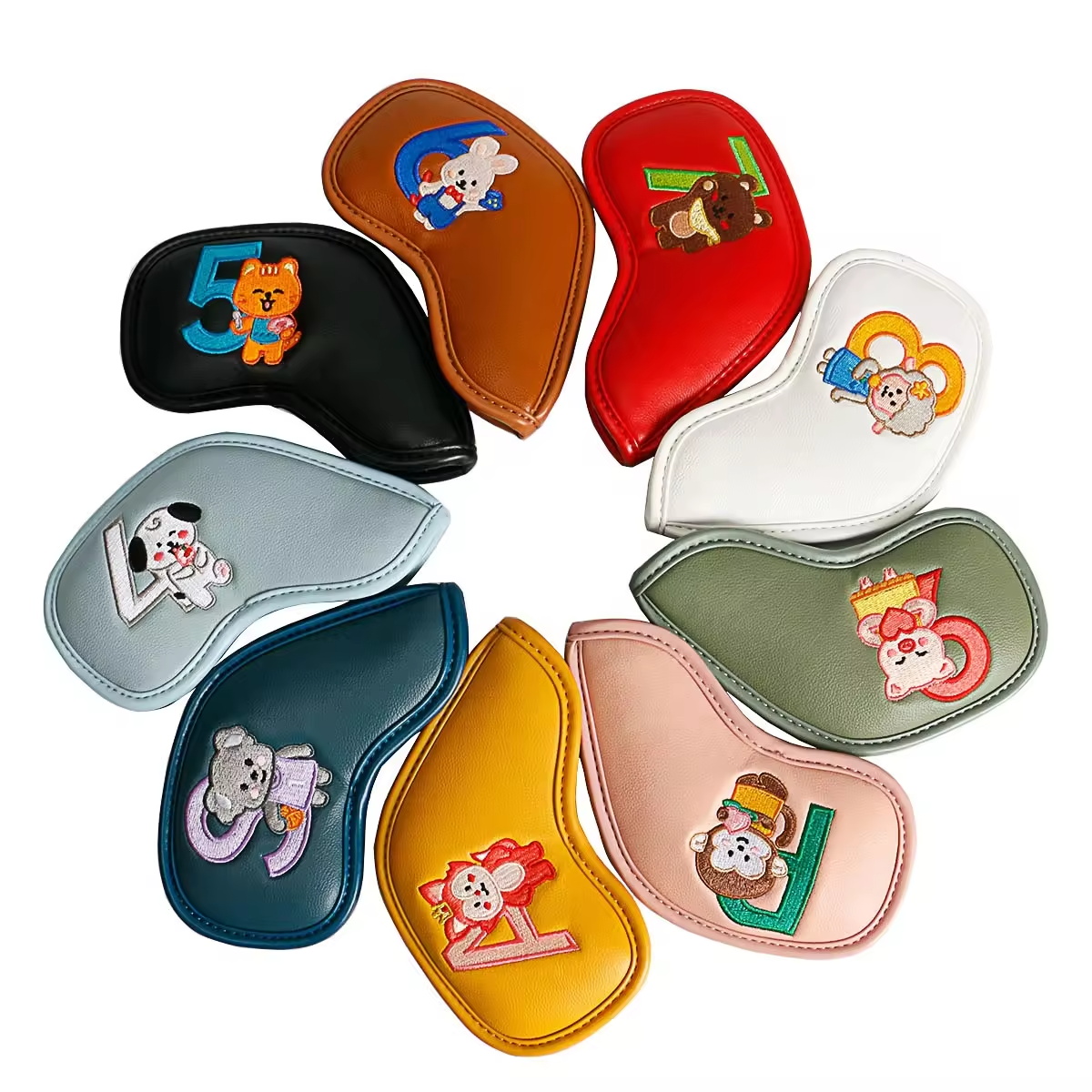 9個入りのかわいい漫画風動物ゴルフアイアンヘッドカバー、PU - Women Accessories To Gift のレビューと価格