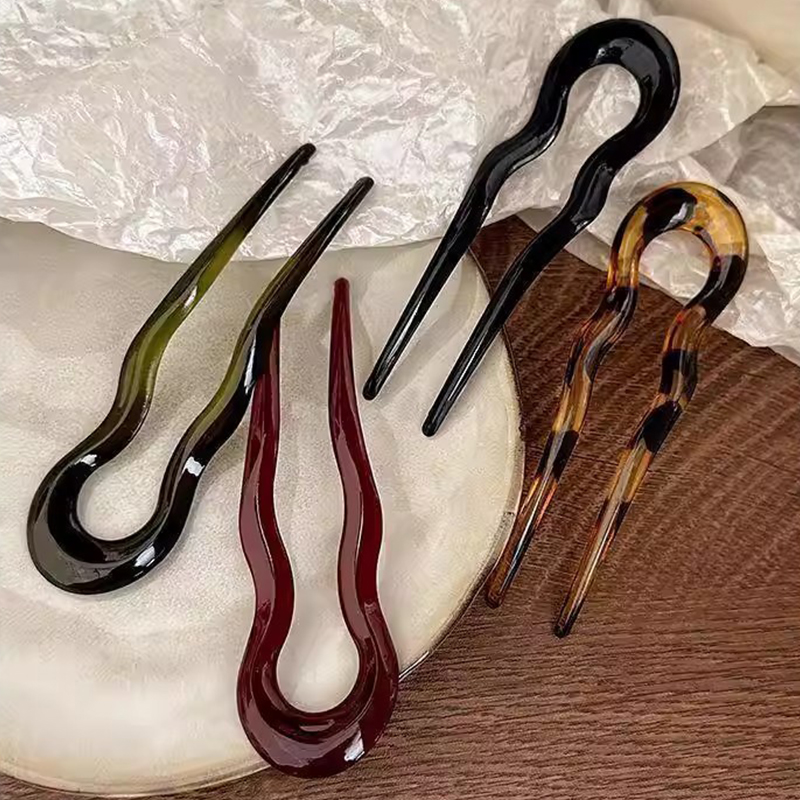 女性用のエレガントなアクリル製U字型ヘアピン、後頭部用ヘアピ - Women Knight Accessories のレビューと価格