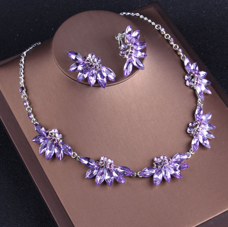ノーブルパープルクリスタルブライダルジュエリーセットネックレ - Women Jewelry Accessories For Black Dress のレビューと価格