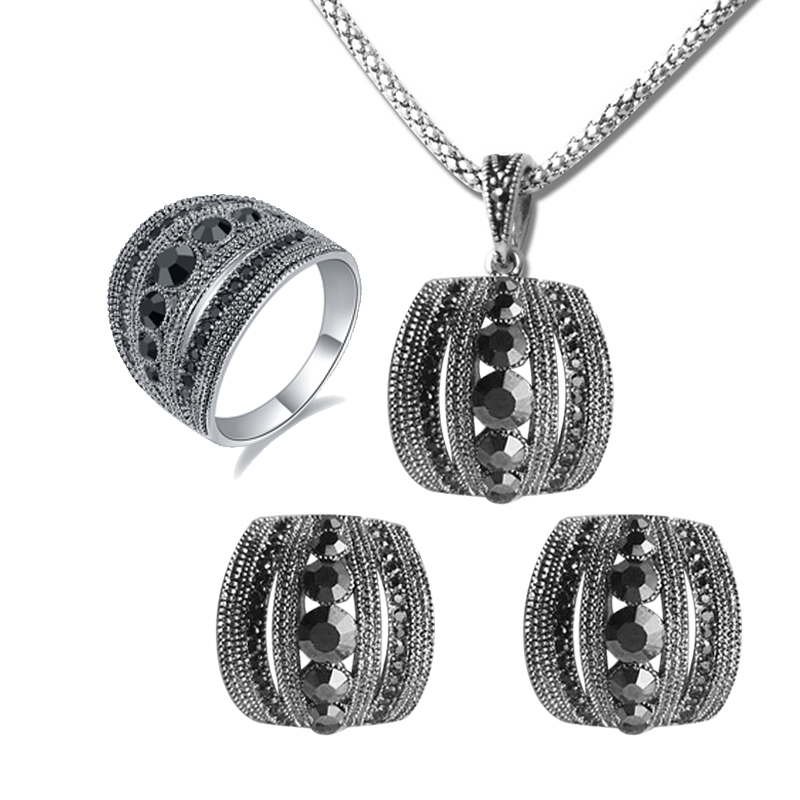 サイズ 6-10 ヴィンテージブラックジルコンジュエリーセッ - Women Jewelry Accessories For Black Dress のレビューと価格