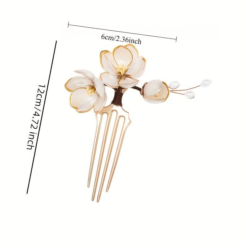 中国風シェルマグノリアフラワーヘアコーム、パールタッセル付き - Women Knight Accessories のレビューと価格